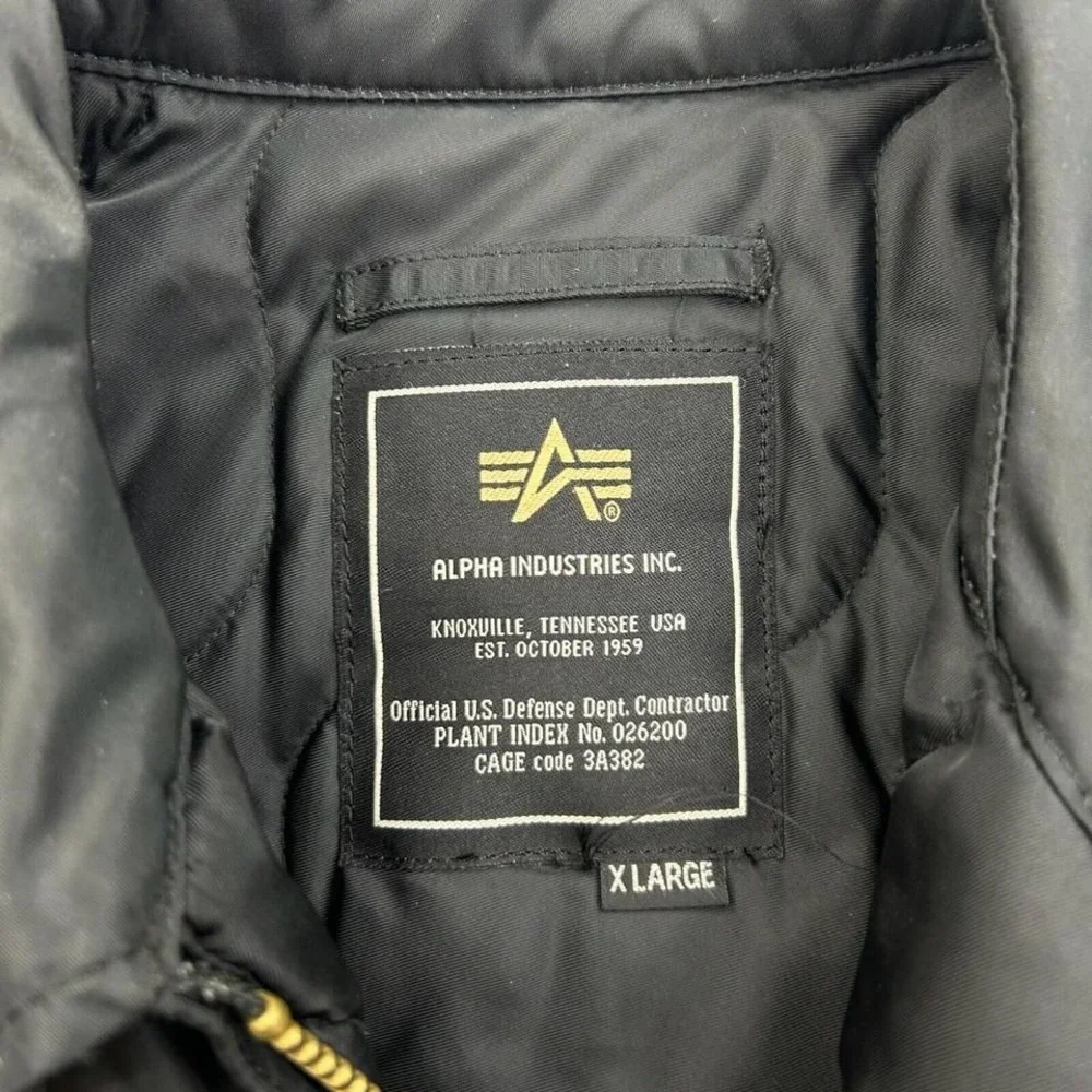 Alpha Industries Flight Jacket Mens XL Black Flyers CWU-45/P Crew Bomber Patches